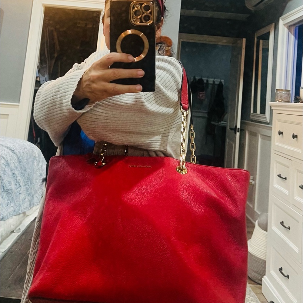 Michael Kors Red Tote Bag with Gold Accents